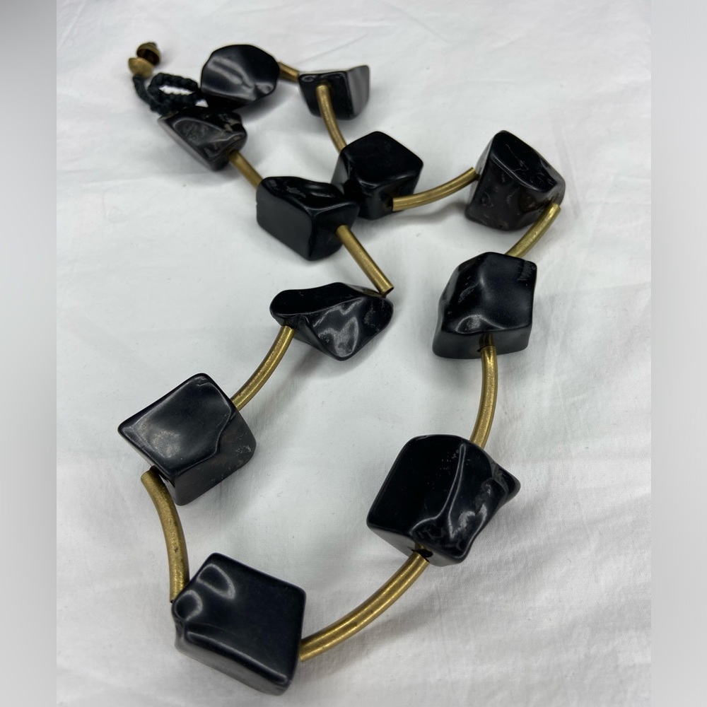 Necklace, Black stone and gold tone, 23.5” long, statement piece‎